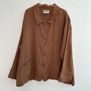 FLAX Linen Zip Jacket Women 3G Brown Full Zip Lightweight Oversized Lagenlook